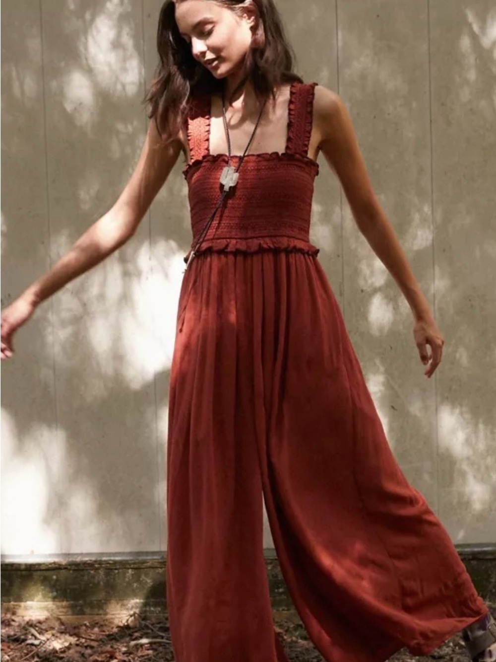 Women's Wide-Leg Jumpsuit in Red/orange blue rain size small